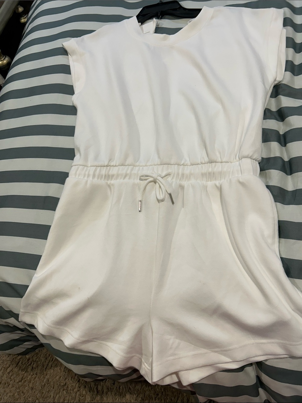 Cato White Short Sleeve Drawstring Romper